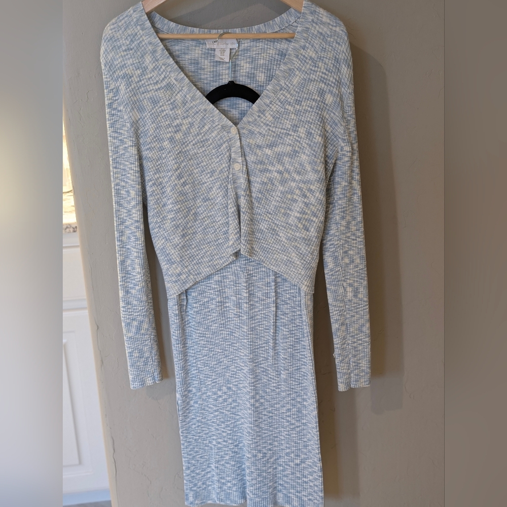 House of Harlow 1960 Light Blue Long Sleeve 3 Piece Skirt Set